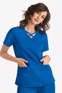 Women's Scrub Top Criss Cross V-Neck <b>Nurse</b> Uniform Top Zipper Pocket Medical Scrubs Top Custom Color Nursing Top <b>Tunic</b> - Product Image 2