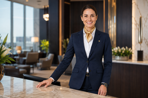 Uniformes d'aviation personnalisés à manches longues pour pilotes et personnel de cabine |   Uniformes d'aviation OEM ODM |   Uniforme de réception pour femmes VIP Lounge - Product Image 5