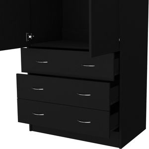 FM Furniture Prescott <b>Black</b> Armoire 2-<b>Door</b> <b>3</b>-Drawer <b>Wardrobe</b> with 1 Hanging Rod - Product Image 6