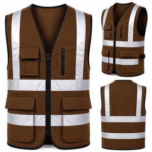Gilet de sécurité haute visibilité imperméable marron avec bandes réfléchissantes, plusieurs poches, vêtements de travail unisexe, certifié CE, fournisseur OEM ODM - Product Image 6