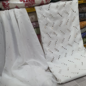 Robe Shalwar Kurta en Chiffon Brodé 100% Pur, Ourlet Droit, Style Pakistanais, pour Soirée et Tenue Décontractée - Product Image 3