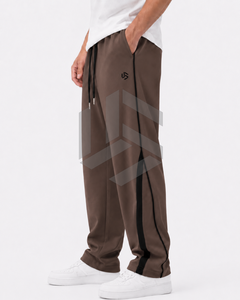 Men's Plus Size Brown Cotton Sweatpants with Side Stripes Elastic Waist Regular Fit Straight Printed Casual Pants Spring Wear - Product Image 4