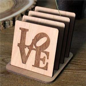 Handmade <b>Walnut</b> Wood Laser Cut Coaster Set with Holder | Decorative Square Wooden Drink Coasters for <b>Coffee</b> <b>Table</b> & Home Decor - Product Image 4