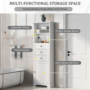 Armadio Alto in MDF Bianco con 3 Cassetti Regolabili per Bagno, Cucina e Soggiorno, Verniciato - Product Image 4
