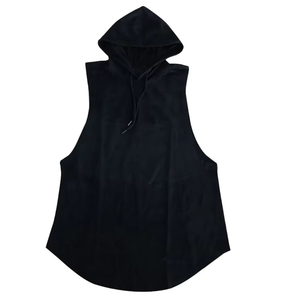 Camiseta sin Mangas con Capucha para Hombre, Color Sólido, Corte Regular Informal, Ropa Deportiva Negra - Product Image 5