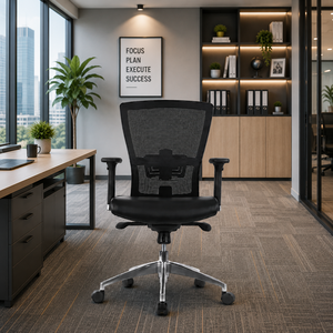 Fauteuil de Direction Moderne KINSHA avec Siège en Maille, Accoudoirs Pivotants et Réglables, Support Lombaire, Réglage Électrique de la Hauteur – Mobilier Commercial - Product Image 1
