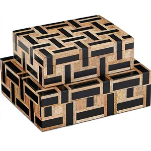 Boîte à Bijoux Décorative Rectangulaire en Bois Naturel Brun Noir, Organisateur de Bijoux, Boîte de Rangement pour la Maison, le Bureau, Thanksgiving - Product Image 5