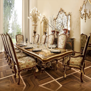 Juego de Comedor de Lujo en Madera de Caoba Tallada con 10 Sillas, Tapicería Floral, Estilo Francés Antiguo para Restaurante o Villa - Product Image 4