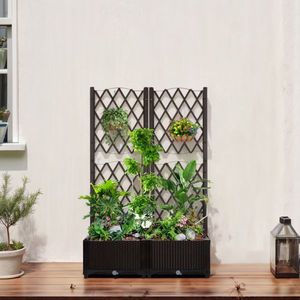 Free Standing Wicker Trellis <b>Planter</b> <b>Box</b> Outdoor Raised Garden Bed with Drainage Holes for Vine Climbing & Flower Planting - Product Image 6