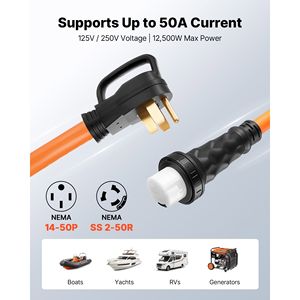 Cavo per Generatore 50 Amp 25 Piedi 125/250V, Cavo di Alimentazione RV NEMA 14-50P SS2-50R con Chiusura a Torsione, Resistente 6AWG/3 con Impugnatura - Product Image 2