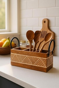 Elegante Portacubiertos de Madera Moderno y Ecológico FAIZA CRAFT para Cubiertos y Vajilla Hecho en India - Product Image 5