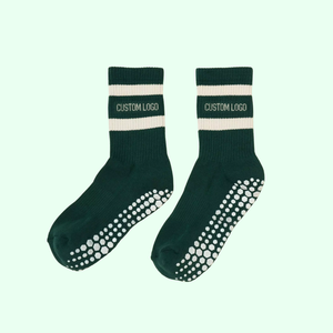 Green Anti Slip <b>Grip</b> Pilates <b>Socks</b> Stripes <b>Custom</b> Dark Tennis Yoga Gym Womens <b>Socks</b> Crew Factory Made in Vietnam Wholesale - Product Image 1
