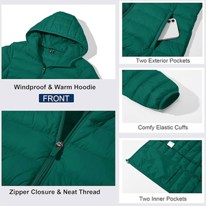 OEM Custom Logo <b>Women</b> Canvas Woven <b>Lightweight</b> Quilted Padded Hooded Collar Breathable Windproof Customized <b>Jackets</b> - Product Image 3