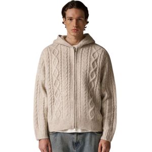 Sudadera con capucha de punto trenzado y cremallera, color piedra, suave y cálida, con capucha ajustable, perfecta para uso casual. - Product Image 6