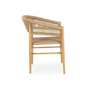 Modern Outdoor Armchair with Teak Wood Frame and Woven Rope Seat, PE Rattan Dining Chair for Patio, Garden and Resort - Product Image 6
