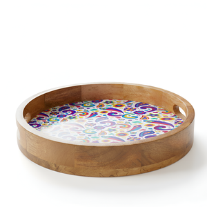 Bandeja de Comedor de Madera Personalizada, Irrompible, con Acabado de Mármol, Esmalte Impreso, Vajilla Redonda para Bodas, Venta al por Mayor - Product Image 1