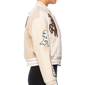 Factory Custom Women's 100% Wool Chenille Embroidery Letterman Baseball Varsity Cropped Jacket Streetwear Style - Product Image 2