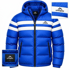 Veste matelassée à capuche bleue et blanche pour homme, manteau d'hiver chaud, veste d'extérieur, vente en gros ONE APEX Apparel - Product Image 3
