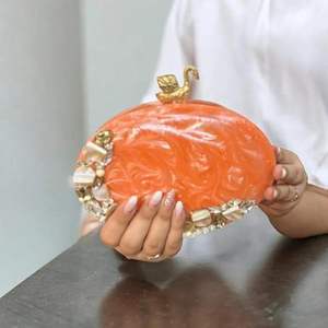 Skill Artisan Handicrafts White Resin Handmade Bohemian Marble Effect Rhinestone Durable Clutch Magnetic Closure Chain Handle - Product Image 2