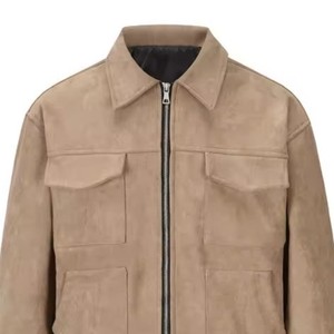 Men's Beige <b>Suede</b> <b>Jacket</b> Regular Fit Turn-down Collar Casual Autumn Wear Solid Color Button Decoration - Product Image 5