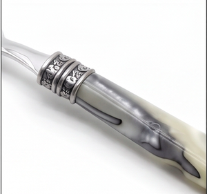 Elegant Silver Cutlery <b>Set</b> Stainless Steel With Cream And <b>Grey</b> Marble Handle Stylish Flatware For <b>Dining</b> <b>Table</b> And Kitchen - Product Image 2