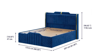 Blue Upholstered <b>Bed</b> Frame Quilted Headboard and Footboard Double <b>Bed</b> <b>with</b> <b>Storage</b> Soft Furniture for Hotel Villa Bedroom - Product Image 6
