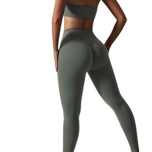 Custom OEM ODM Women High Waist Elastic Waist Yoga <b>Leggings</b> Mesh Solid Peach Hip Fitness Gym Wholesale Activewear - Product Image 5