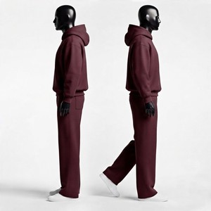Survêtement à capuche uni bordeaux pour homme, sweat-shirt décontracté à manches longues avec poches latérales, coupe classique, idéal pour l'automne - Product Image 6