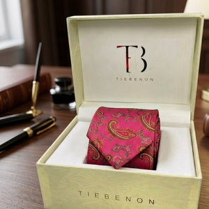 Hot Pink Paisley Silk Tie for Men | Elegant Woven | Necktie Formal Business | <b>Wedding</b> Party Gift Stylish | Premium <b>Accessory</b> - Product Image 3