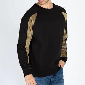 HIFFU SPORTS WEAR <b>Men</b> Colorblock Crew Neck Long Sleeve Sweatshirt Black Gold Knitted 100% Cotton Breathable Quick Dry - Product Image 1