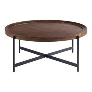 <b>Round</b> Coffee <b>Table</b> Medium Chestnut Finish with <b>Solid</b> <b>Wood</b> Construction and Sturdy Pedestal Base Modern Living Room Center <b>Table</b> - Product Image 2
