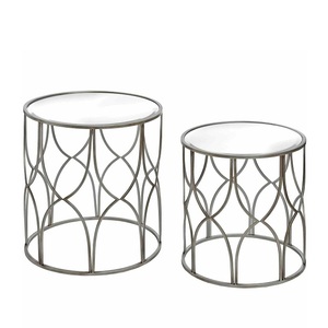 Mesa nido artística de metal con tapa de cristal, mesa de centro de lujo para proyectos de decoración de interiores modernos - Product Image 4