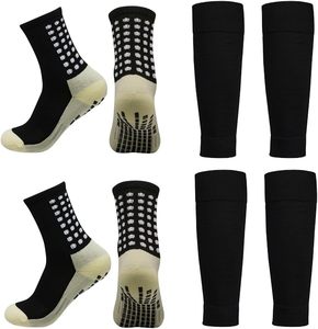 2 Set Anti-Slip <b>Grip</b> Soccer <b>Socks</b> with Shin Guard Sleeves, Sports Athletic <b>Socks</b> for Men Women - Product Image 1