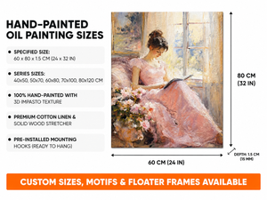 Peinture à l'huile impressionniste Jeune <span class=keywords><strong>femme</strong></span> lisant en robe rose Portrait sur toile Art mural pour salon Chambre à coucher - Product Image 3
