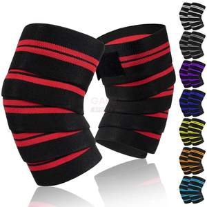 <b>Black</b> and Red Striped Elastic Gym Squat Support Straps Heavy Duty Powerlifting Gear Weightlifting Knee <b>Wraps</b> - Product Image 1
