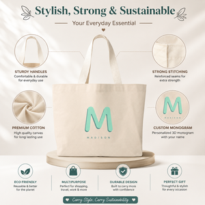 Premium Heavy Duty Natural Cotton Canvas Minimalist Tote <b>Bag</b> <b>Long</b> Shoulder Handles | Eco-Friendly Reusable Lightweight Shopping - Product Image 5