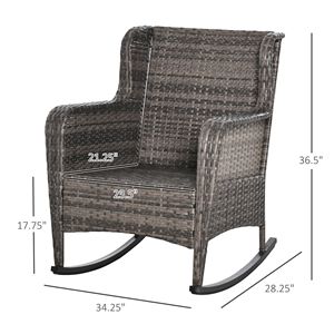 Sedia a dondolo da esterno in vimini dal design classico con morbidi cuscini per prato e giardino, colore grigio misto - Product Image 3