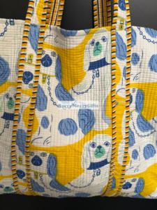 Solid Color Cotton Tote Bag with Quilted Decoration Handmade Bohemian <b>Nightlight</b> Feature Fashion Design All Seasons Reusable Bag - Product Image 6
