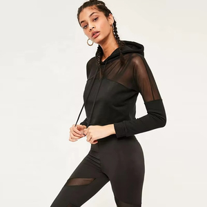 Women's Custom Pullover Mesh <b>Patchwork</b> Lined Winter Crop <b>Top</b> Hoodie New Plus Size Hip Hop Style with Hooded Collar - Product Image 5