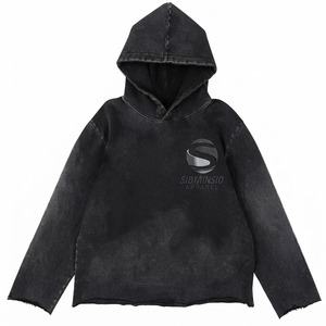 Hoodie surdimensionné personnalisé, coupe courte, déchiré, ourlet brut, en molleton français de qualité, épais, délavé à l'acide - Product Image 4