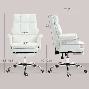 Sedia da Ufficio Direzionale Confortevole con Design Ergonomico, Poggiapiedi Girevole, Altezza Regolabile, Reclinabile, Bianca - Product Image 3