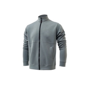 Ensemble survêtement gris pour homme, veste zippée et pantalon, décontracté, respirant, polyester et coton, couleur unie, pour l'automne, avec poches latérales - Product Image 2