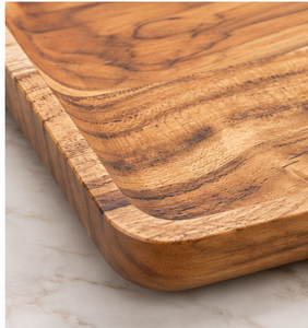 Plateau de service rectangulaire moderne en bois d'acacia poli et écologique pour desserts, collations, maison, mariage, traiteur - Product Image 3