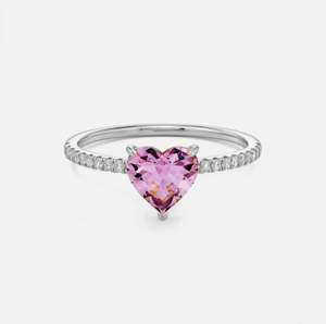 Anillo de Plata de Ley 925 con Corazón Rosa de Moissanita y Engaste de Puntas, Bañado en Oro Amarillo, para Bodas, Compromisos, Aniversarios y Fiestas - Product Image 1