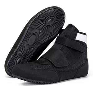High Top Wrestling <b>Shoes</b> Black Mesh Upper <b>Velcro</b> Strap Rubber Outsole EVA Midsole Unisex Combat Training Footwear - Product Image 1