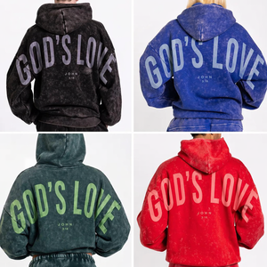 Sudadera con Capucha Oversize de Poliéster/Algodón con Diseño de Letras Personalizado 'GOD'S LOVE' para Invierno, Estilo Urbano Cristiano, Venta al por Mayor - Product Image 1
