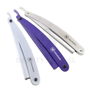 Juego de Navajas de Barbero Profesionales de Hoja Recta con Acabado Plateado y Morado y Mangos Ergonómicos de Acero Inoxidable Pulido - Product Image 1