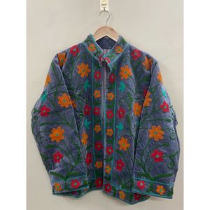 Handmade Suzani Velvet Winter Embroidery <b>Jacket</b> <b>Women</b> Mandarin Collar Full Sleeve Autumn Floral Pattern Bohemian Style Coat - Product Image 6