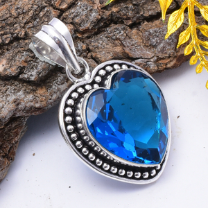 Colgante de Topacio Azul en Forma de Corazón, Plata de Ley 925, Gema de Topacio Azul, Regalo de Joyería para Aniversario, Cumpleaños, Boda, para Ella - Product Image 1
