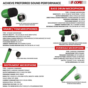 Kit de Micrófonos de Batería de 5 Núcleos, 9 Piezas, Micrófonos de Batería Totalmente Metálicos, Tom/Snare y Platillos, Juego de Micrófonos con Cable para Instrumentos de Percusión - Product Image 6